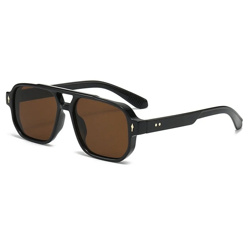 Mens‎ Black Aviator Sunglasses Brown Tinted Lenses Double Bridge Designer Style
